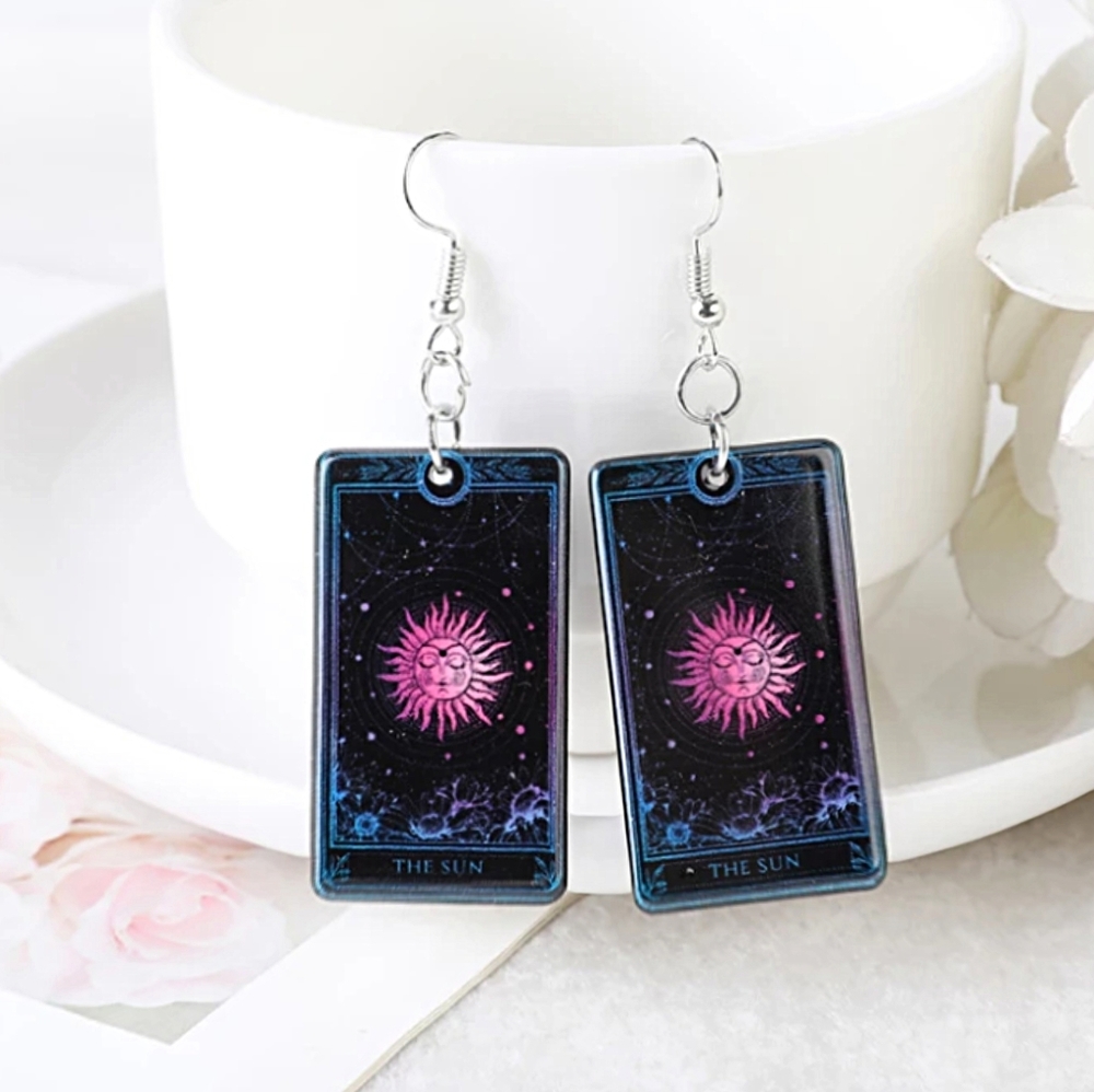 The Sun Black Tarot Card Earrings